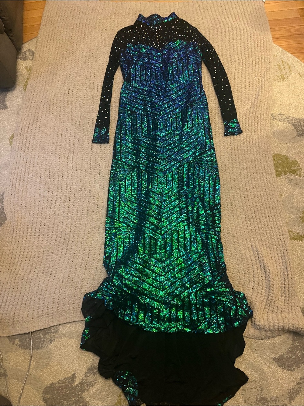 Iridescent Green-Blue Sequin Evening Gown/Costume